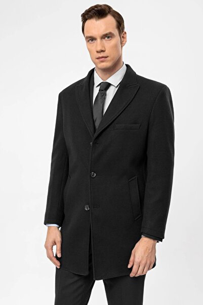 SÜVARİ Süvari Slim Fit Woolen Pointed Collar Anthracite Men's Coat