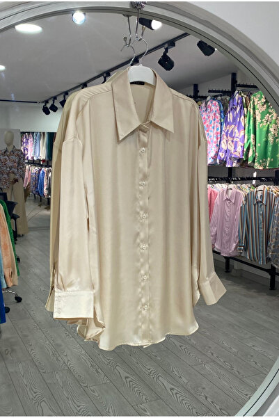 PERA MODA Kadın Salaş Oversize Kesim İpek Saten Gömlek