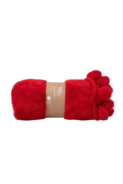 Mudo Home Pomponed Red Over-The-Knee Blanket - 130X160