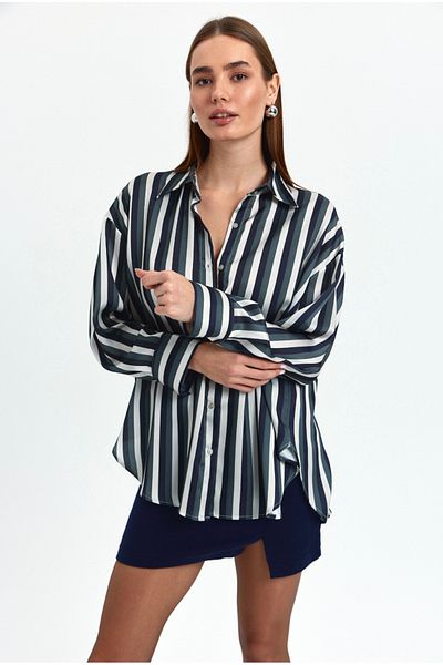 PERA MODA Cămașă de damă oversize cu model din satin - largi