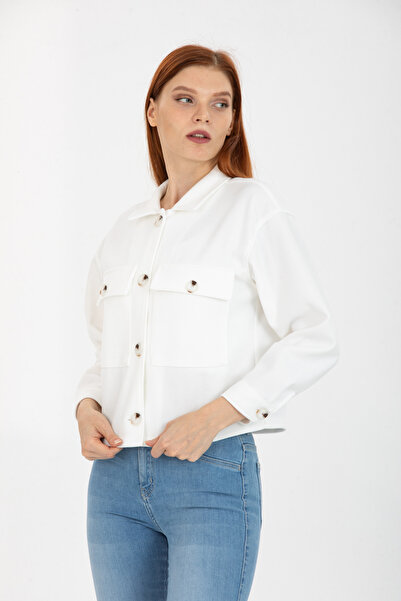 PERA MODA Jachetă Crop - Design cu buzunar dublu