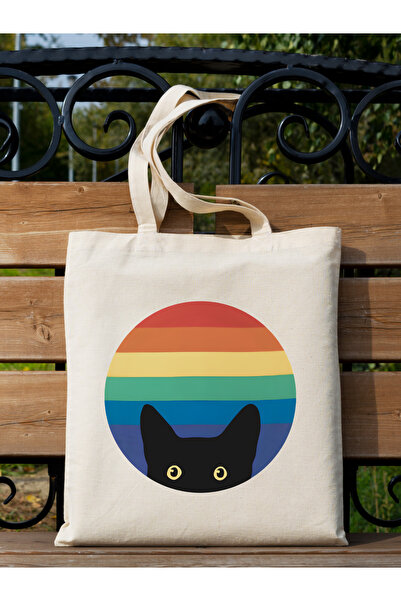 Cemira Cat In Rainbow Gökkuşağındaki Kedi Tote Bag Bez Çanta