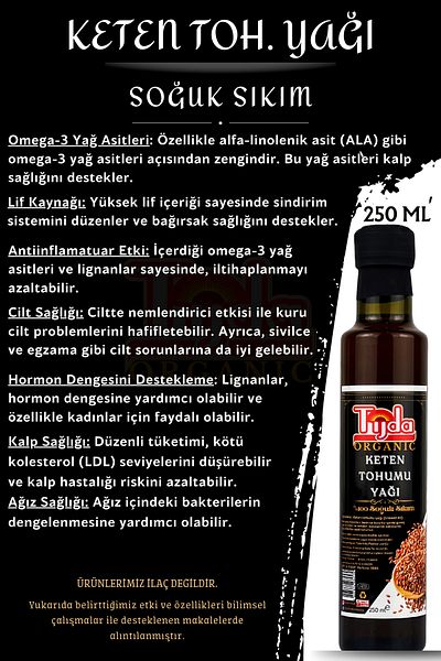 TİJDA زيت بذور الكتان (معصور على البارد 100%) 250 مل.