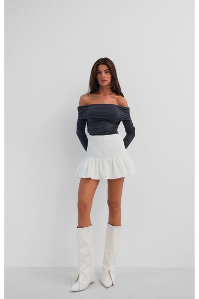 Black Fashion Στράπλες γκρι μπλούζα χαμηλού ώμου