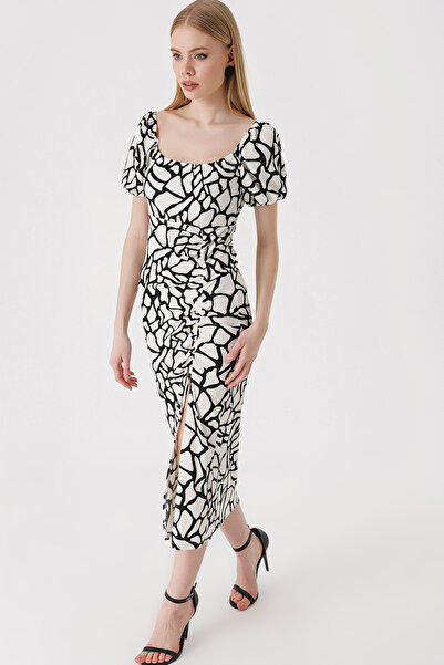 Bigdart 2396 Yırtmaçlı Yazlık Örme Elbise - D.siyah