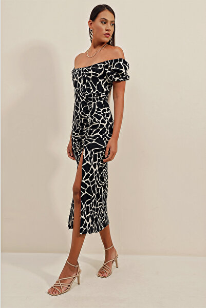 Bigdart 2396 Yırtmaçlı Yazlık Örme Elbise - A.siyah