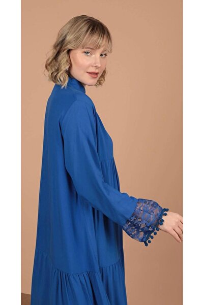 UYSAL Φόρεμα με λεπτομέρεια από ύφασμα βισκόζης μπλε κοβαλτίου