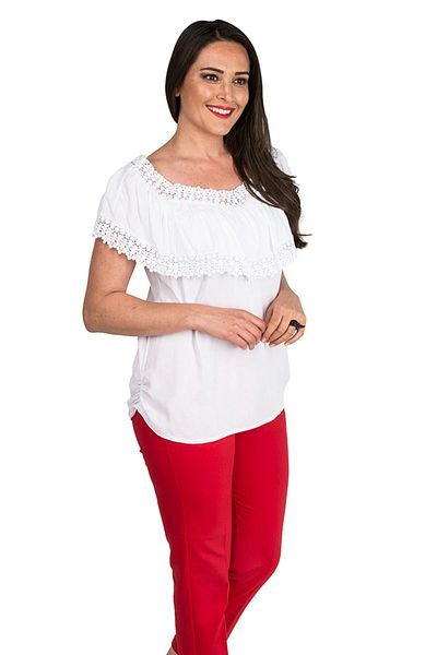 Zer Otantik Ruffled Lace Collar Plus Size Blouse White