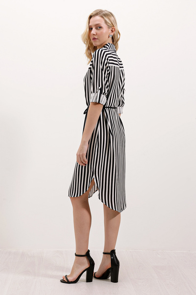 Bigdart 5629 Striped Belted Dress - Black