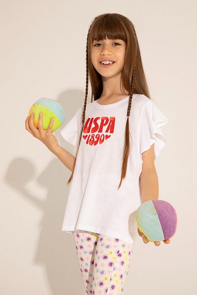 U.S. Polo Assn. Κοριτσίστικο λευκό μπλουζάκι με λαιμόκοψη 50288438 -VR013