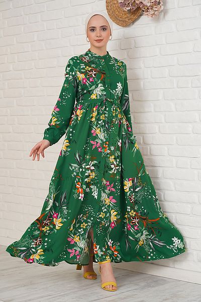 Bigdart 2144 Judge Collar Hijab Dress - Emerald Green