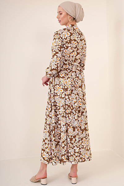 Bigdart 2144 Hakim Yaka Tesettür Elbise - Kahverengi