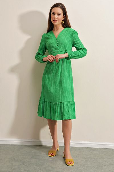 Bigdart 2371 Flounce Woven Dress - Green