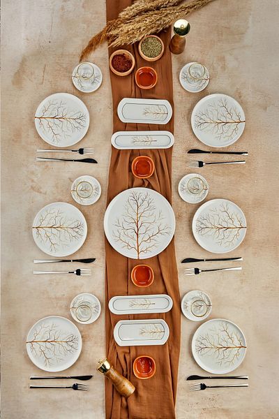 Erbaşlar Yellow Fall Season Lux Ceramic 21 Piece Breakfast Set for 6 Persons