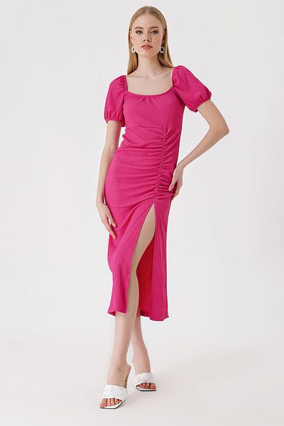 Bigdart 2396 Rochie tricotată de vară cu fantă - fucsia