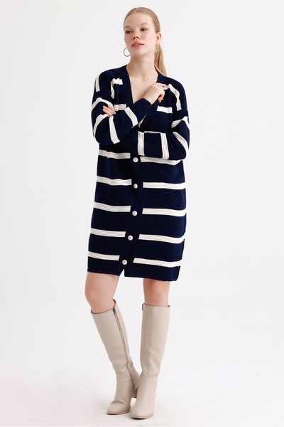 MD trend Жіночий кардиган з ґудзиками, з довгими смугами, з власним візерунком, оверсайз