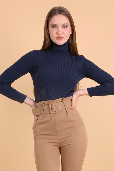 Bigdart Πλεκτό πουλόβερ ζιβάγκο 10311 - Navy Blue