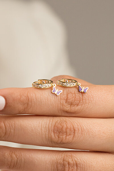 Çgk Çiğdem Gürel Kuyumculuk 14 Ayar Mor Kelebek Sallantılı Çocuk Küpesi