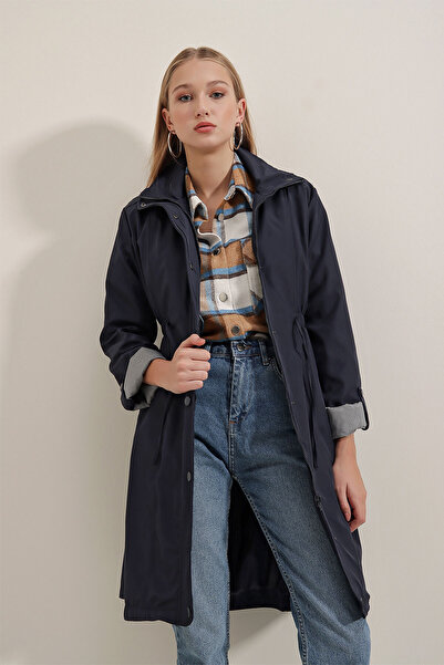 Bigdart 5808 Waist Tied Trench Coat - Navy Blue