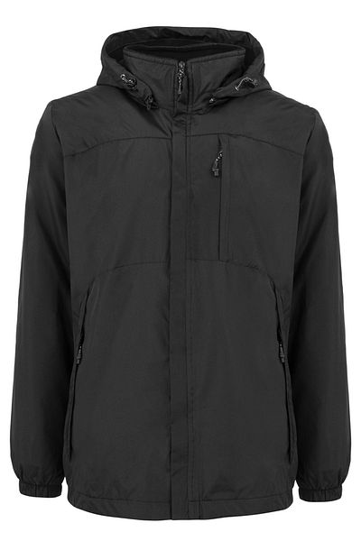 REMSA Ανδρικό χειμερινό παλτό Fleece - Αντιανεμικό με κουκούλα, λεπτομέρεια τσέπης, μαύρο RMNT02
