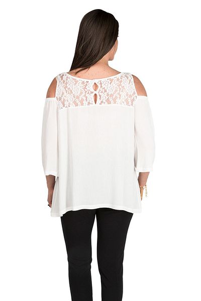 Zer Otantik Shoulder Detail Lace Plus Size Blouse Ecru