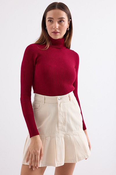 Bigdart 10311 Pulover tricotaj cu guler - Roșu Claret