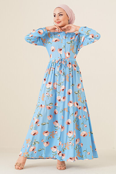 Bigdart 2144 Magnificent Collar Hijab Dress - Light Blue