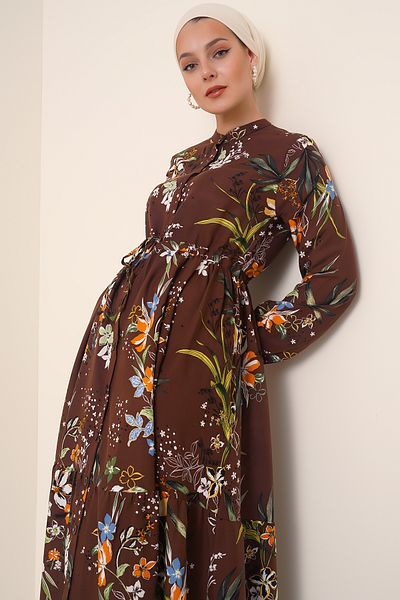 Bigdart 2144 Modell Richterkragen Hijab Kleid - Braun