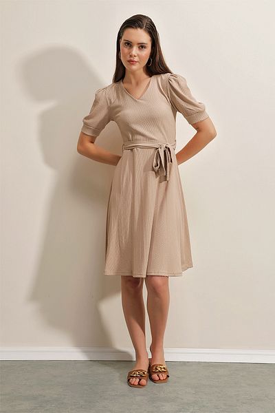 Bigdart 2370 Strickkleid mit Gürtel – Beige