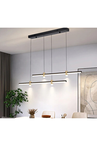 ZR AYDİNLATMA Siyah 3000K, Kumandalı 2*100CM LED Lamba, Sarkıt Avize, Modern Aydınlatma