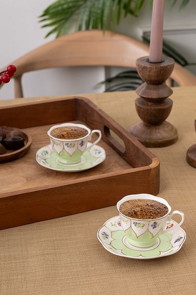 Emsan Green Wild Flower Patterned Coffee Cup Set for 2 People - 80ml