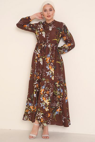 Bigdart 2144 Modell Richterkragen Hijab Kleid - Braun