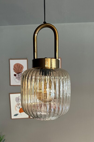 Bamyum Mopa Cam Bal Rengi Tekli Avize Eskitme Kilit Başlık Retro Sarkıt Lamba Restoran Salon Aydınlatma