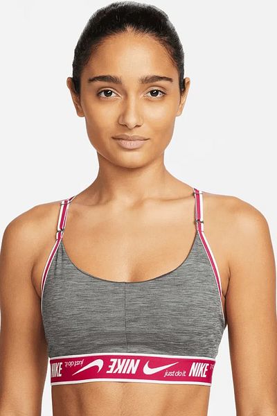 Nike Training Indy Dri Fit Light Support Swoosh Taping Αθλητικό σουτιέν Bustier Sports Bra Grey