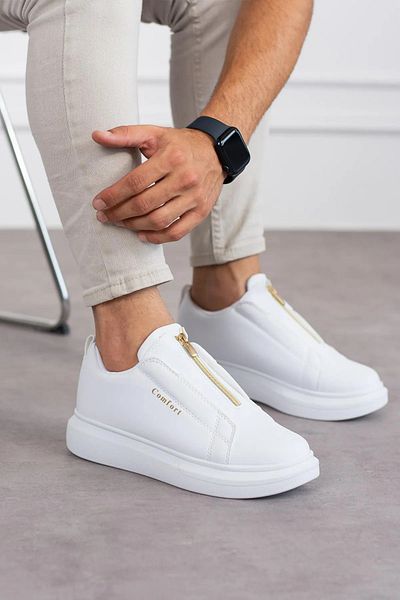 Ayakkabium Pantofi pentru bărbați, cu talpă înaltă, cu fermoar, alb, pantofi casual stil sport Mhn Ay3643