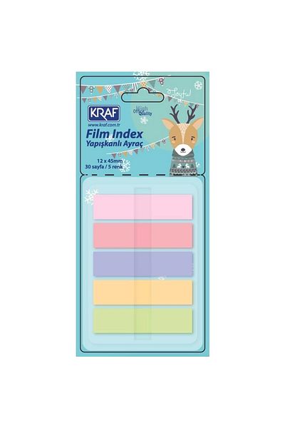 KRAF 51248-2 PP Adhesive Pastel Bookmark - 12x45mm, 5 Colorsx30yp