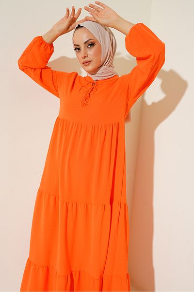 Bigdart 1627 Φόρεμα Hijab με γιακά Lace Up - Oranje