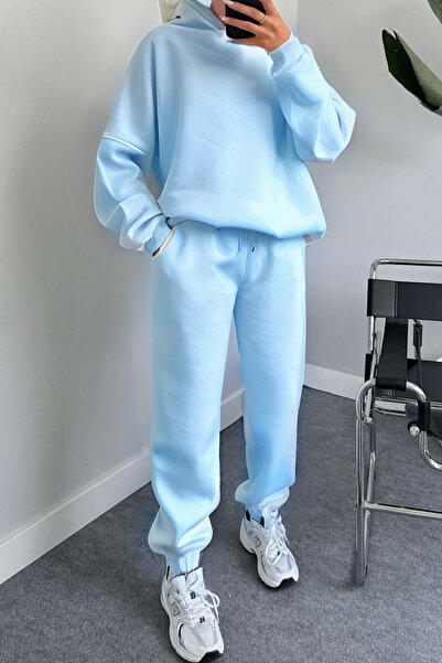 YAKAMEL Kadın Hoodie Kanguru Cep Kapşonlu Sweatshirt Paçası Lastikli Alt Eşofman Takımı