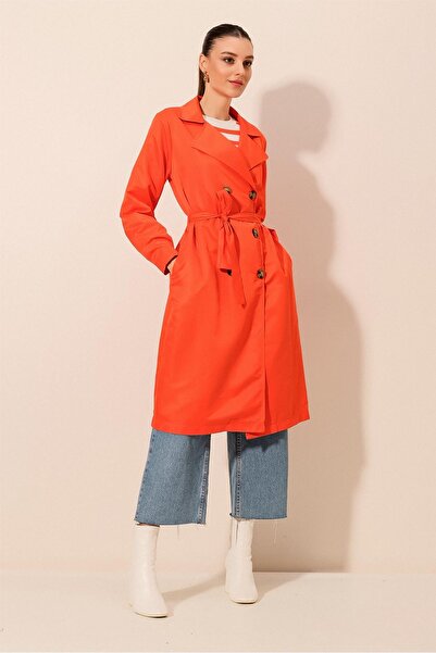 Bigdart 5853 Double Breasted Collar Trench Coat - Orange