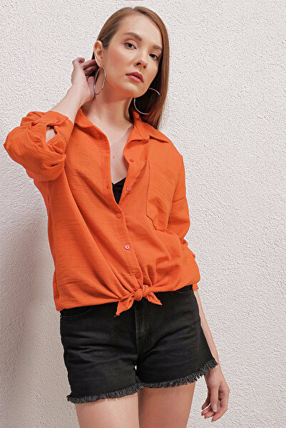 Bigdart 20153 Single Pocket Oversize Linen Shirt - Orange