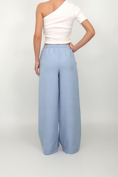 Simala Blue Linen Women's Trousers - Elastic Waist, Wide Leg