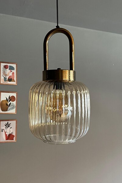 Bamyum Mopa Cam Bal Rengi Tekli Avize Eskitme Kilit Başlık Retro Sarkıt Lamba Restoran Salon Aydınlatma