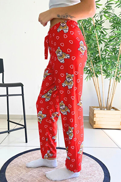 Farya Home Álmodozó puha bársony textúrájú mackó mintás velúr pizsama alsó nadrág