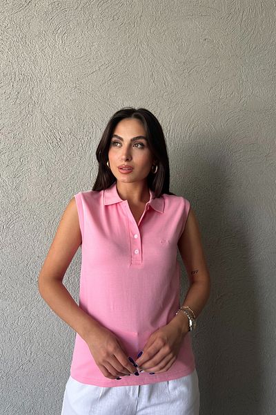 Seda Yalçın Atelier Základní tílko s růžovým polo výstřihem a nulovým rukávem