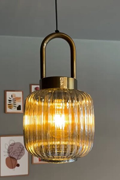 Bamyum Bag Füme Cam Tekli Avize Eskitme Kilit Başlık Retro Sarkıt Lamba Restoran Salon Aydınlatma