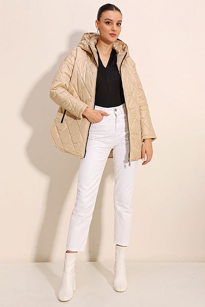 Bigdart 5181 Hooded Quilted Coat - Beige