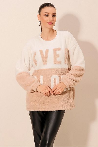 Bigdart 55438 Color Block Plush Sweatshirt - Biscuit
