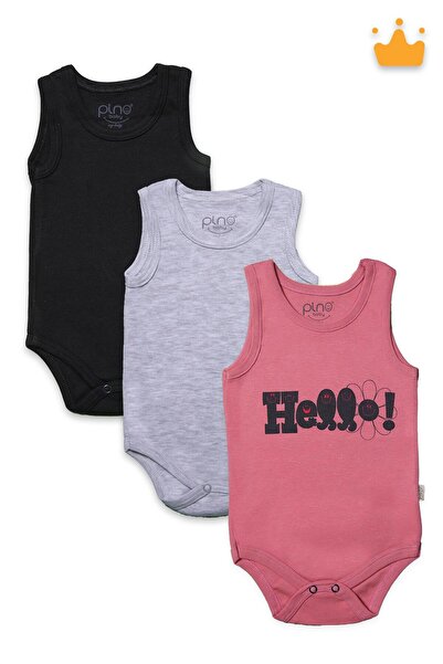 Babyhola 0-3 Yaş %100 Pamuk 3'lü Interlok Çıtçıtlı Atlet Badi Zıbın Set 3737