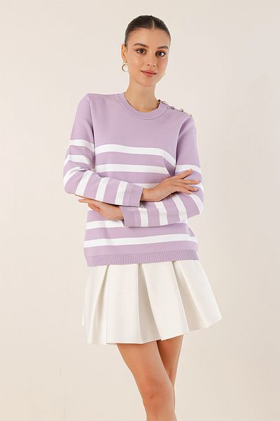 Bigdart 15820 Pulover cu dungi cu nasturi - Liliac