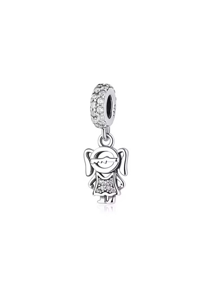 Fubena Taşlı Kız Sallantılı Gümüş Charm